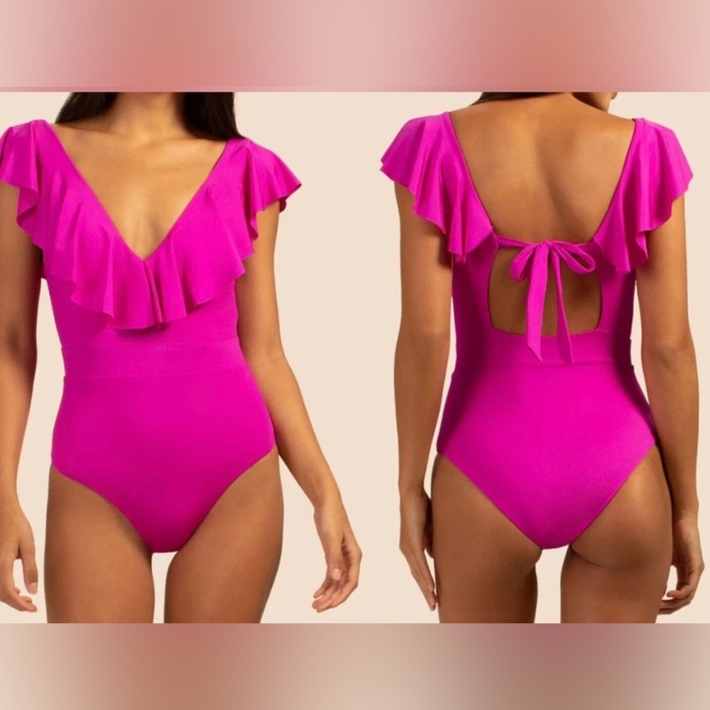 Trina Turk Atlas Ruffle Plunge One-Piece Swimsuit pink 12